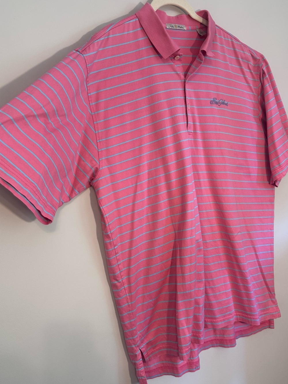 Peter Millar Sea Island Polo Mens L Striped Pima Cotton Golf Coastal Preppy Pink